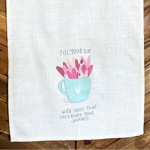 NEW Coffee Cup Kindness Tea Towel Kitchen Linen Cream Teal